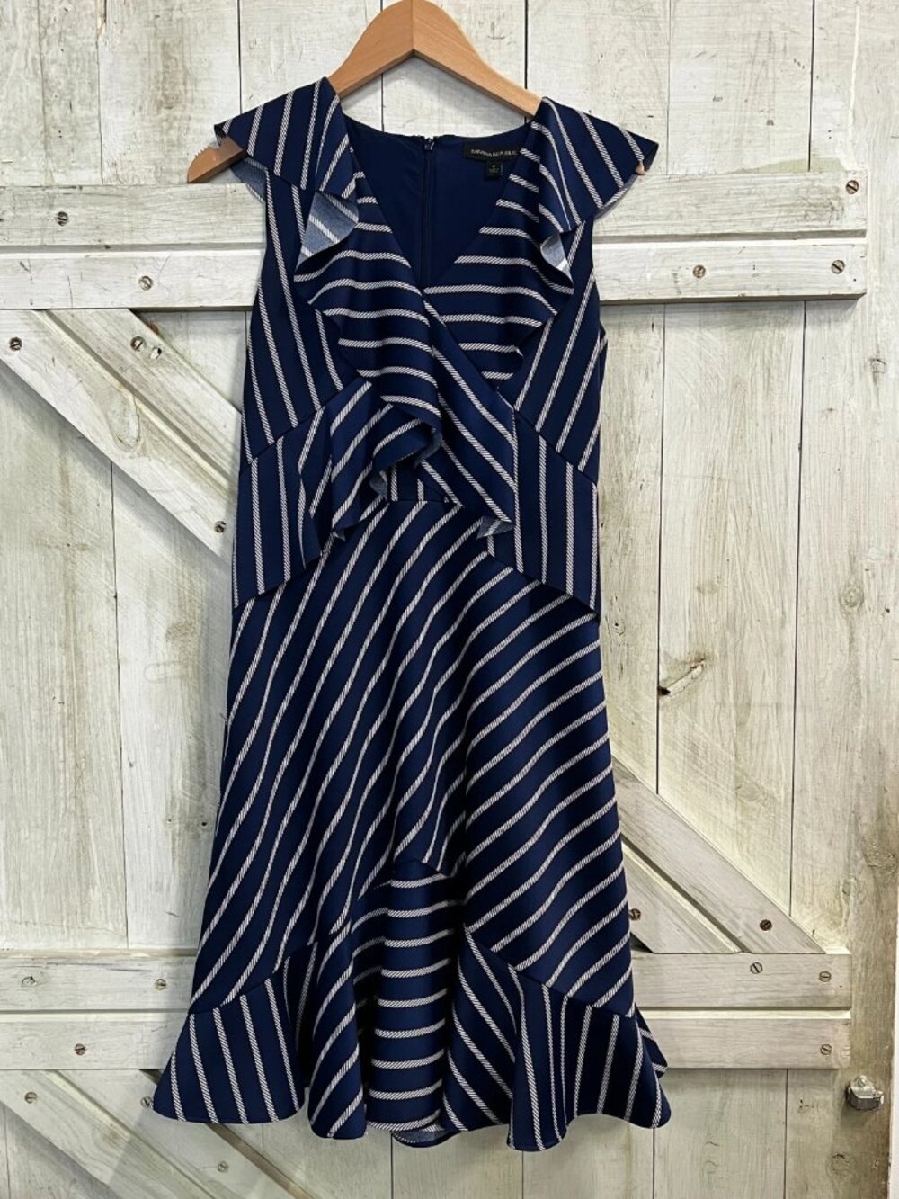 Banana Republic Navy Stripe Ruffle Sleeveless Dress Size 2